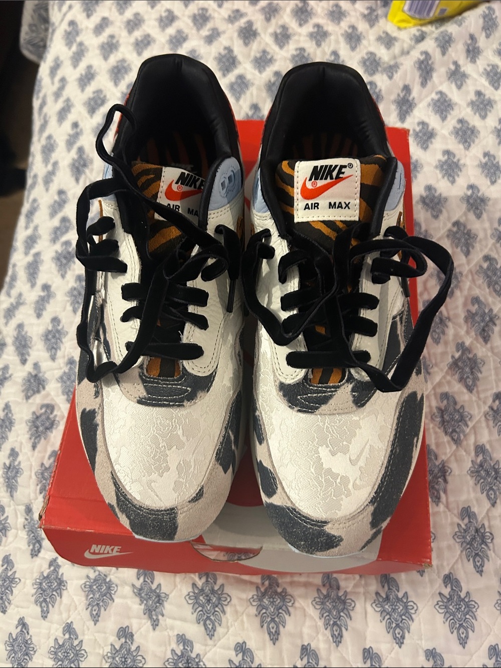 Nike Air Max Sneakers in White, Black & Orange Tiger Accent